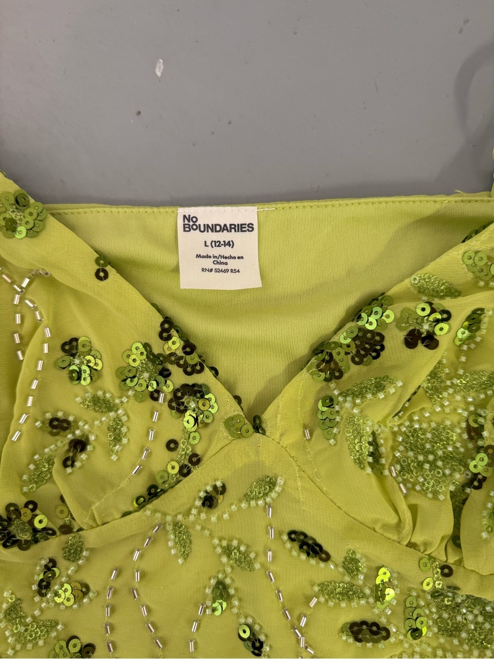 No Boundaries Neon Lime Beaded Sequin Cami - Picture 2 of 2